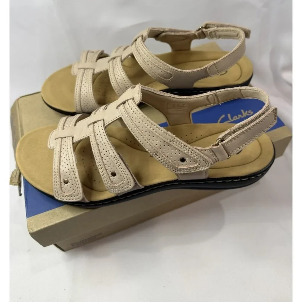 Clarks LaurieAnn Ivy Size 11 Sand Sandals Tan Leather Shoes Women’s Adjustable - Picture 4 of 6